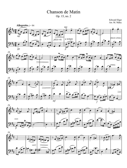 Chanson de Matin for violin and cello duet (Arr. Marion Maby) - Edward Elgar (Instrumental Duet)