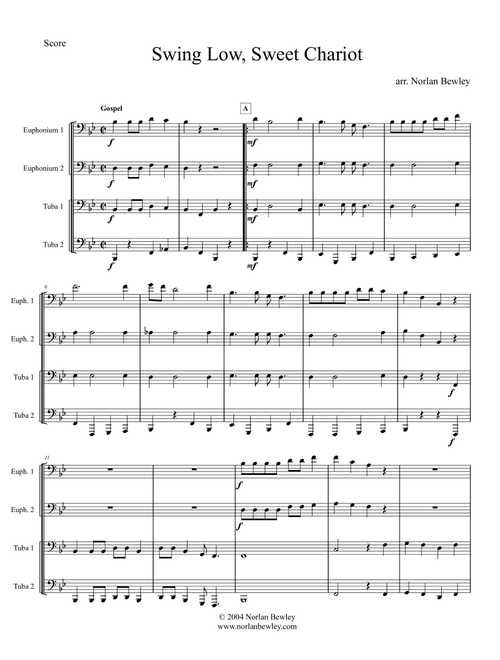 Swing Low Sweet Chariot - Tuba/Euphonium Quartet (Arr. Norlan Bewley) - Traditional (Brass Ensemble)