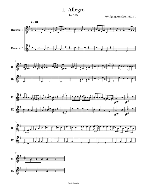 Mozart Kleine Nachtmusik Recorder 60