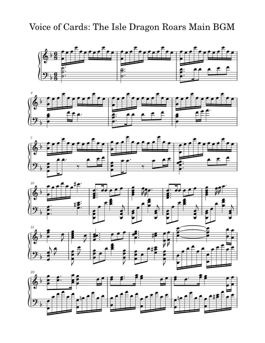 Voice of Cards The Isle Dragon Roars Main BGM Sheet music for Piano