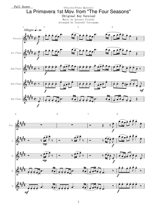 <Piccolo/Flute Quintet> La Primavera 1st Mov. from "The Four Seasons" (Arr. Tsuyoshi Yoroiguma) - Antonio Vivaldi (Woodwind Ensemble)