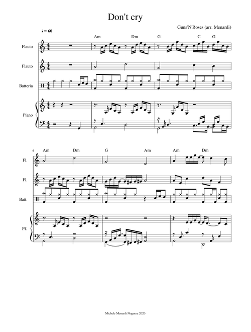 Don't cry – Guns N' Roses (2 flutes, piano and drums)