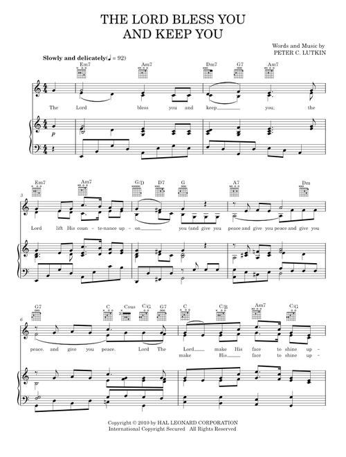 The lord bless you and keep you - Peter C. Lutkin (Piano-Vocal-Guitar)
