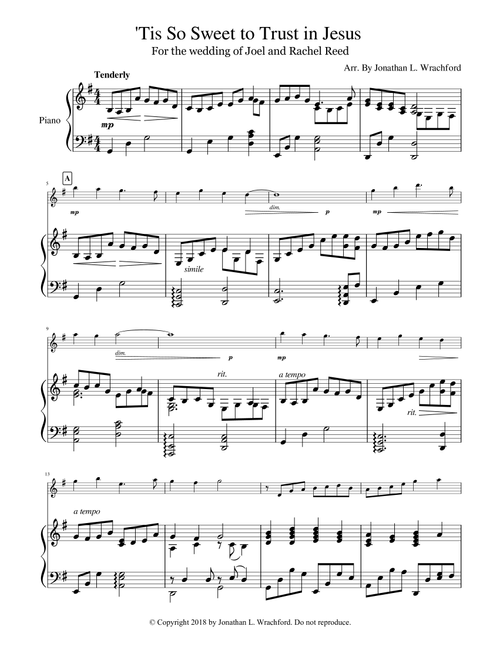 'Tis So Sweet (Arr. Jonathan L. Wrachford) (Violin Solo)
