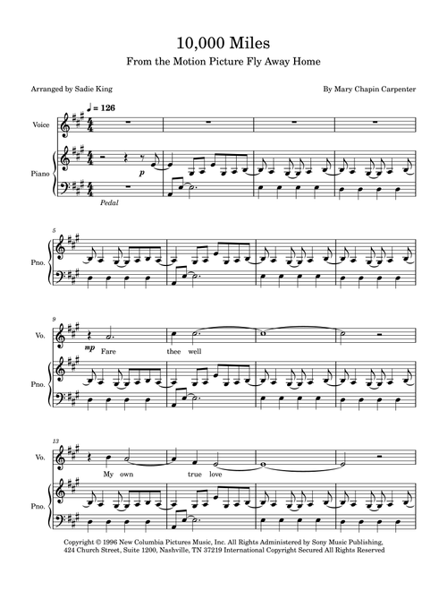 10,000 Miles (Arr. Sadie King) - Mary Chapin Carpenter (Piano Vocal)