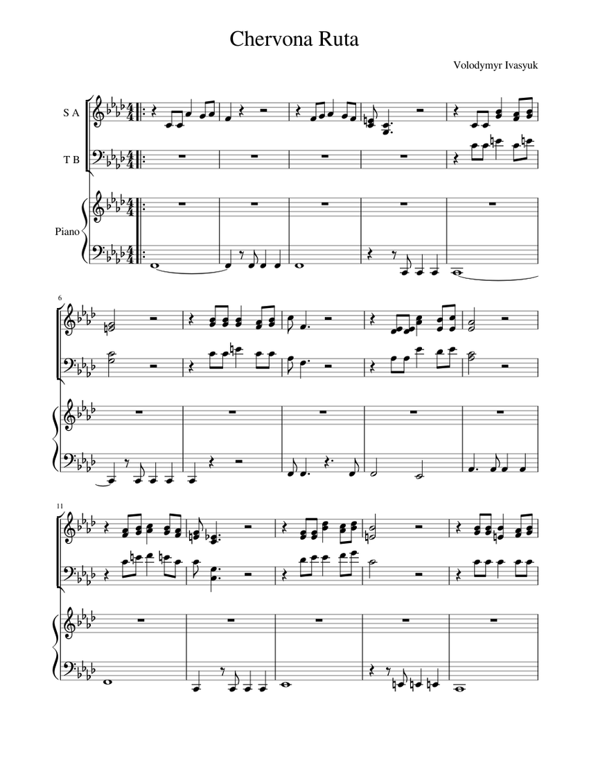 Chervona Ruta Sheet Music for Piano, Vocals (SATB) | MuseScore.com
