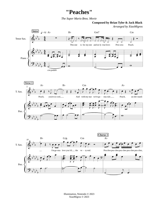 Peaches - The Super Mario Bros. Movie | Tenor Saxophone & Accompaniment