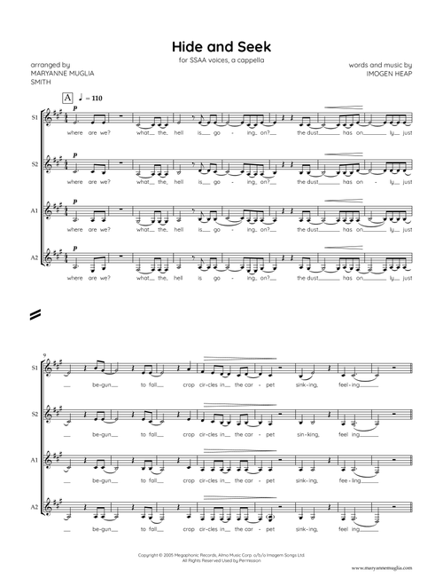 Hide And Seek (Arr. MaryAnne Muglia) - Imogen Heap (Choral, SSAA)
