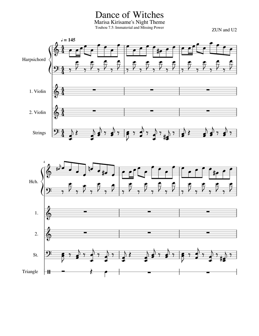 Touhou 7.5] Marisa's Night Theme: Dance of Witches Sheet
