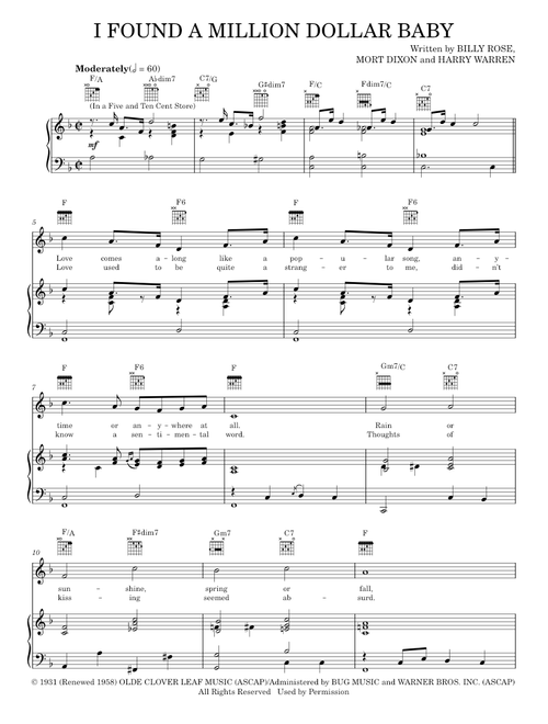 I Found A Million Dollar Baby (In A Five And Ten Cent Store) - Bing Crosby, The Andrews Sisters (Piano-Vocal-Guitar)