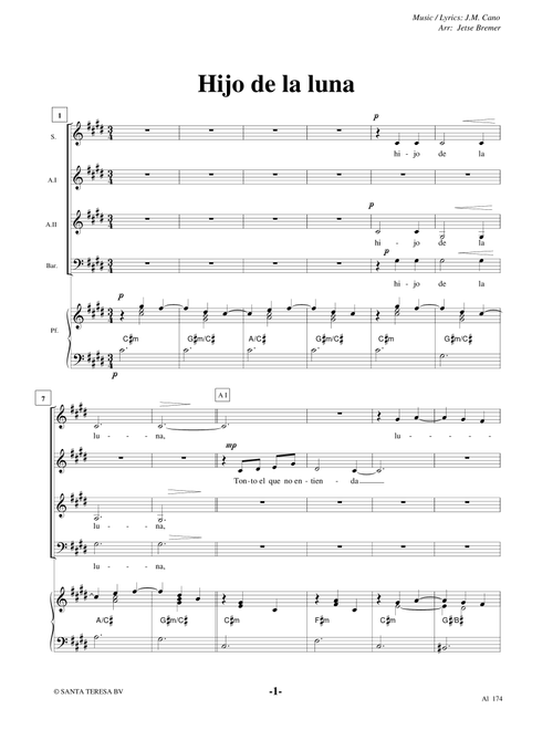 Hijo De La Luna (Arr. Jetse Bremer) - Sarah Brightman (Choral, SAB)