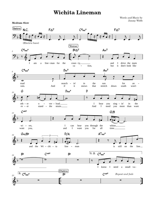 Wichita lineman – Jimmy Webb [lead sheet with lyrics]