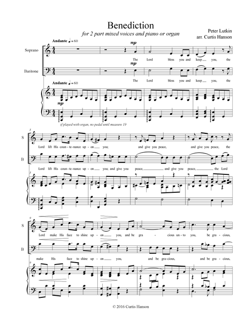 Benediction (SB) (Arr. Curtis Hanson) - Peter Lutkin (Choral, 2-Part)