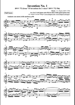 Invention BWV 772 in C Major Sheet Music for Piano (Solo