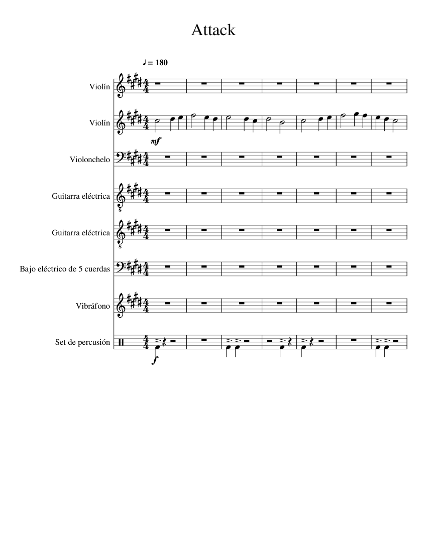 Attack on Titan Sheet Music for Vibraphone, Violin, Cello, Guitar ...