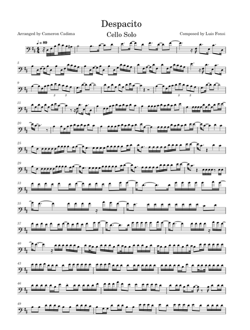Despacito for Cello Solo