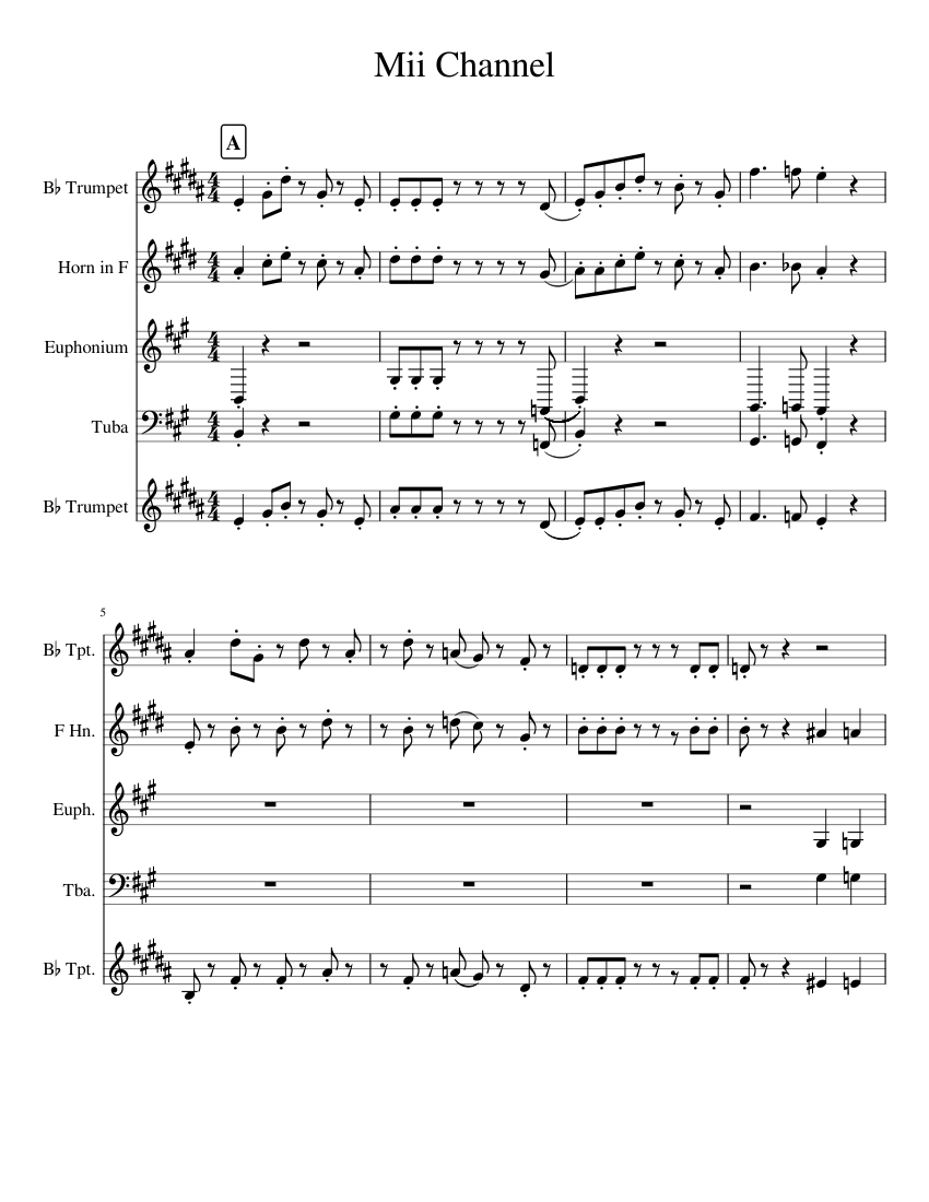 Mii Channel for Brass Sheet music for Euphonium, Tuba, Trumpet in b ...
