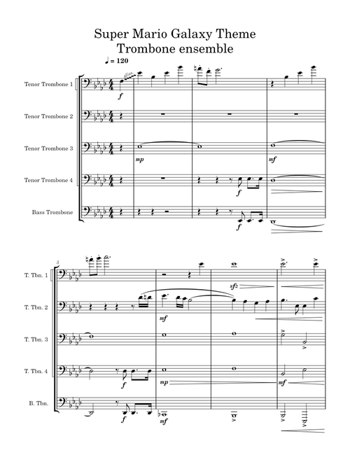Super mario galaxy theme – Mahito Yokota Staff Roll – Mahito Yokota Super Mario Galaxy Theme Trombone choir/ Quintet / ensemble