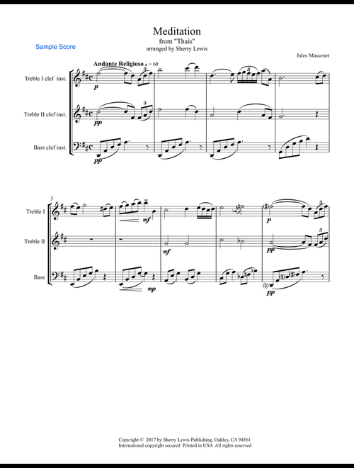 MEDITATION from 'THAIS' for String Trio, Woodwind Trio, any combination of two treble clef instrume (Arr. Sherry Lewis) - Jules Massenet (Small Ensemble)