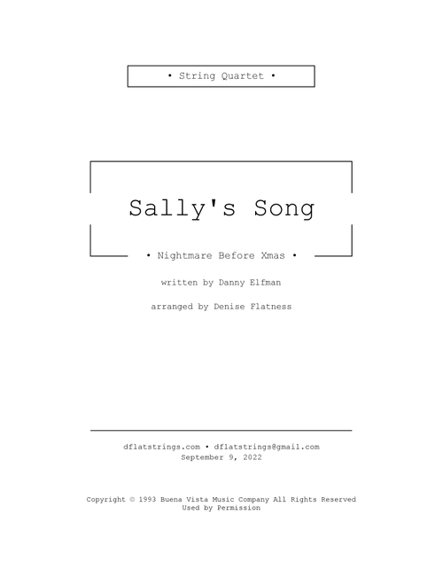 Sally's Song (Arr. Denise Flatness) - Danny Elfman (String Quartet)