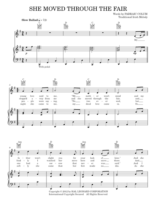 She Moved Thro' The Fair (She Moved Through The Fair) - Irish Folksong (Piano-Vocal-Guitar)