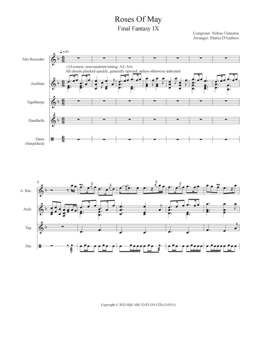 Roses Of May (Arr. D'Ambros Mattia) - Nobuo Uematsu (Small Ensemble)