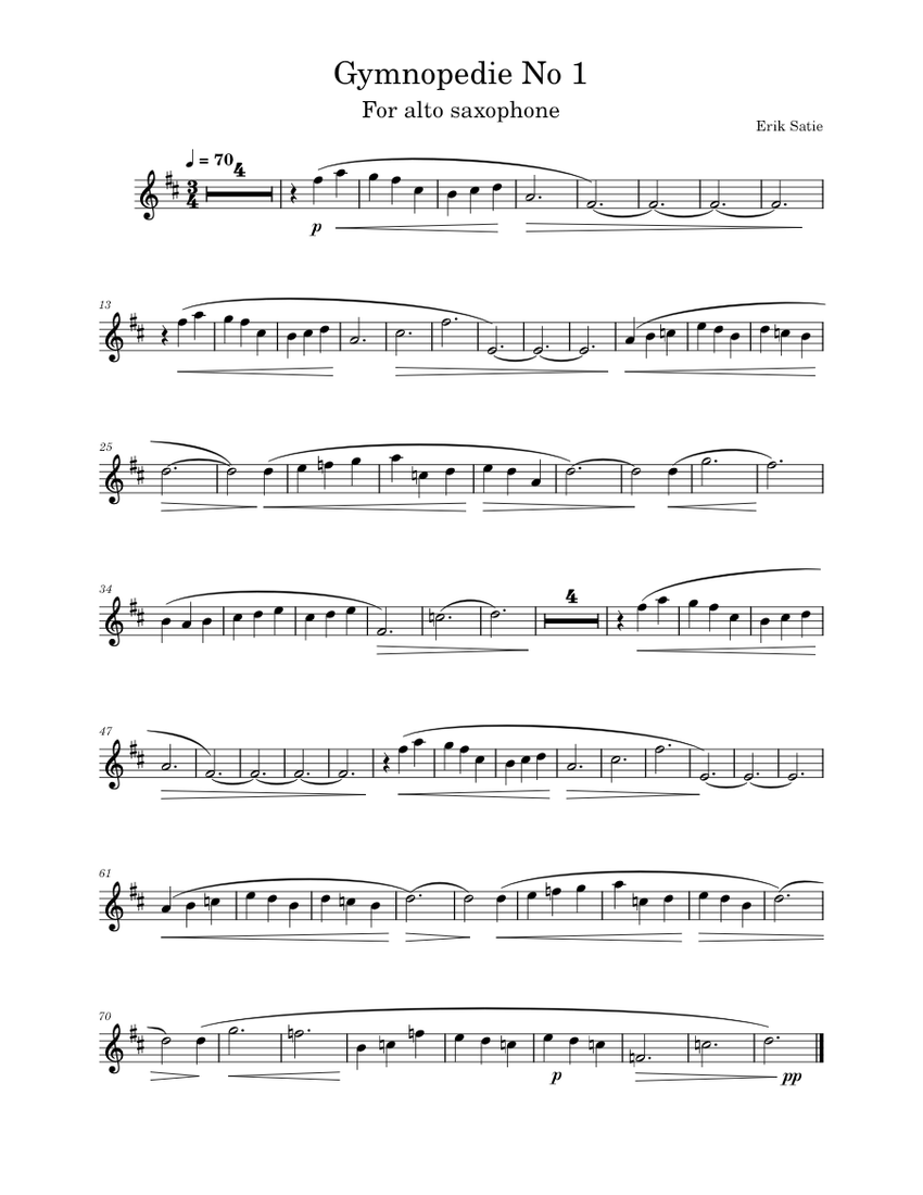 Gymnopédie No.1 – Erik Satie Sheet Music for Saxophone alto (Solo
