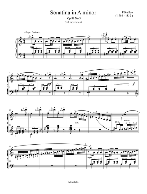 Kuhlau Sonatina in A minor Op.88 No.3 (3rd movement) (Arr. Ben Choupak) - Friedrich Kuhlau (Easy Piano)