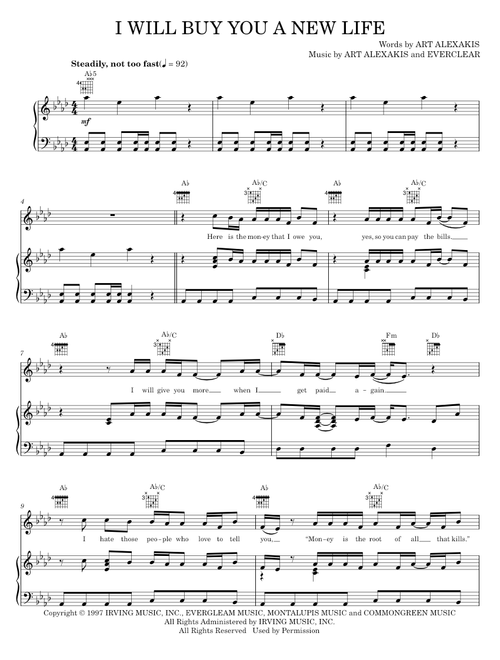 I will buy you a new life - Everclear (Piano-Vocal-Guitar)