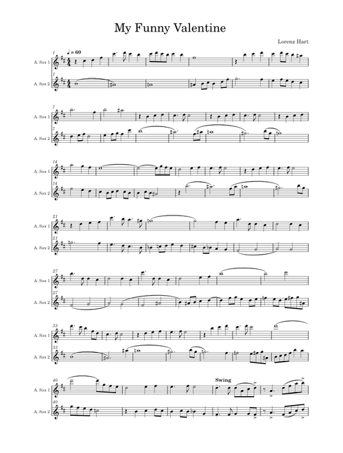 My Funny Valentine Sax Alto Duets