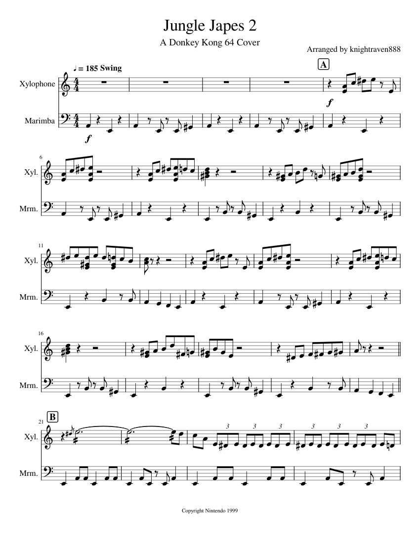 Jungle Japes 2 Sheet music for Marimba, Xylophone (Solo)