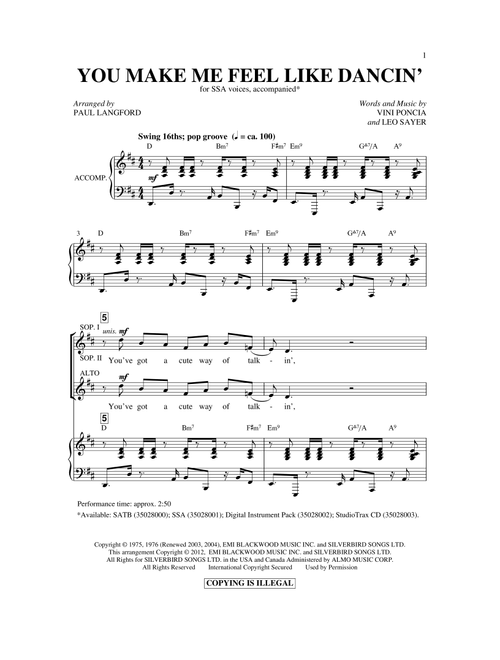 You Make Me Feel Like Dancing (Arr. Paul Langford) - Leo Sayer, Vini Poncia (Choral, SSA)