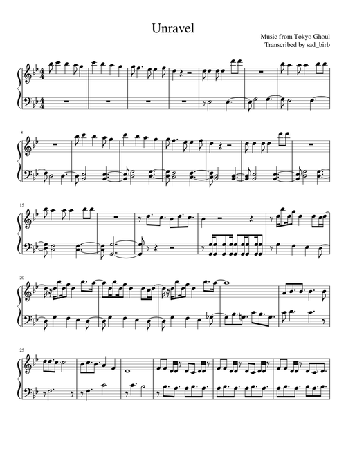 Unravel - Tokyo Ghoul (Piano) (Easy)