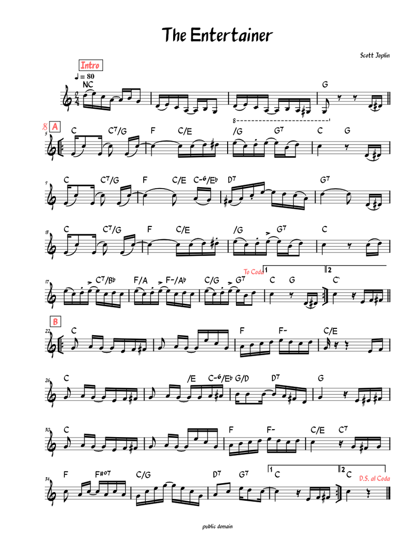 The Entertainer (Lead sheet with all 4 sections) Sheet Music