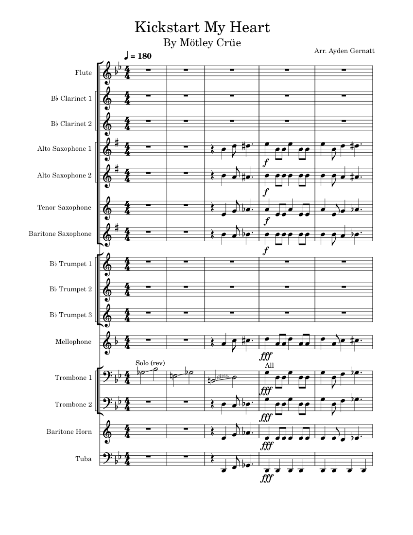 Kickstart my heart – Mötley Crüe Sheet music for Trombone, Tuba ...