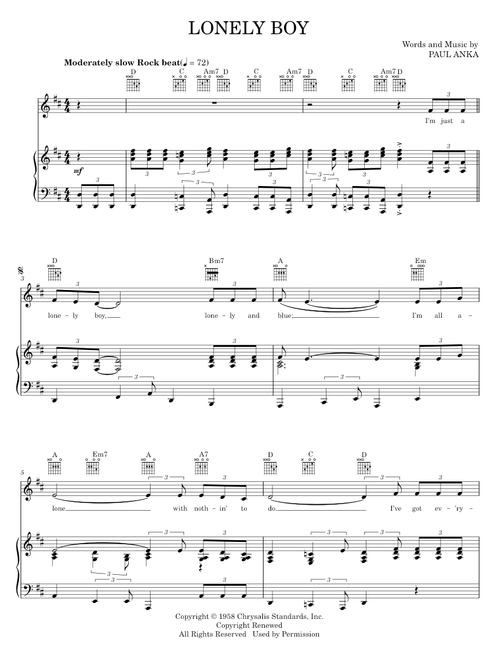 Lonely boy - Paul Anka (Piano-Vocal-Guitar)