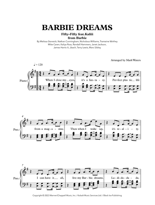 Barbie Dreams (Arr. Mark Waters) - Fifty Fifty Feat. Kaliii (Piano Vocal)