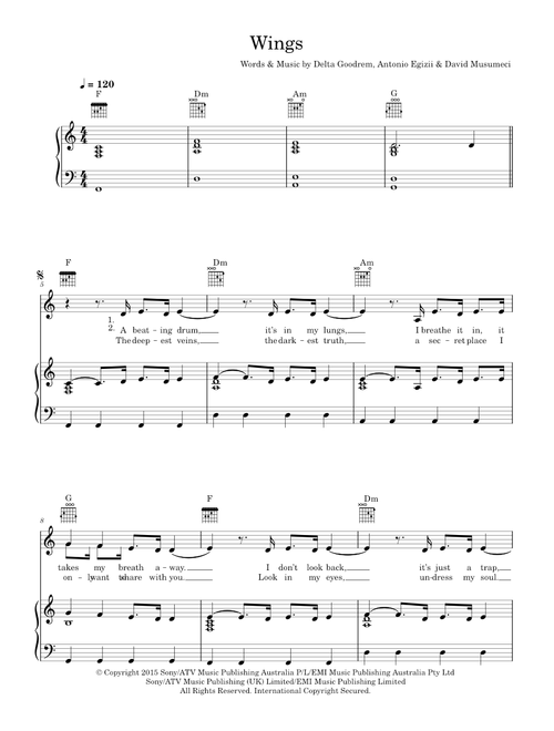 Wings - Delta Goodrem (Piano-Vocal-Guitar (Piano Accompaniment))