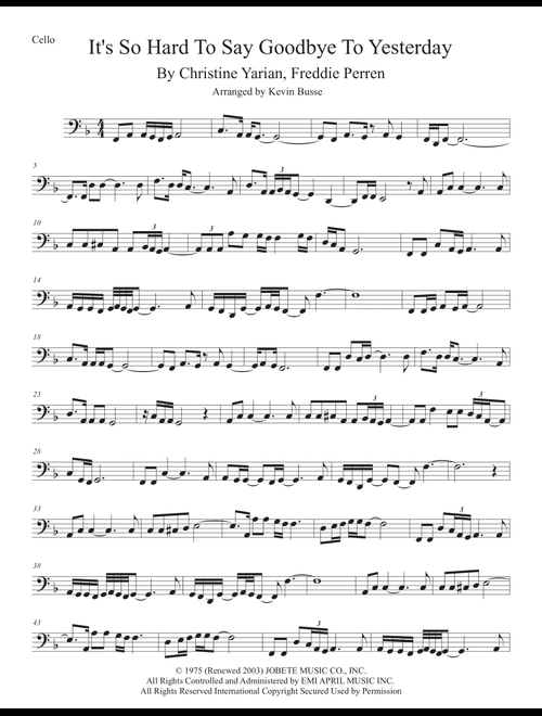 It's So Hard To Say Goodbye To Yesterday (Arr. Kevin Busse) - Boyz Ii Men (Cello Solo)