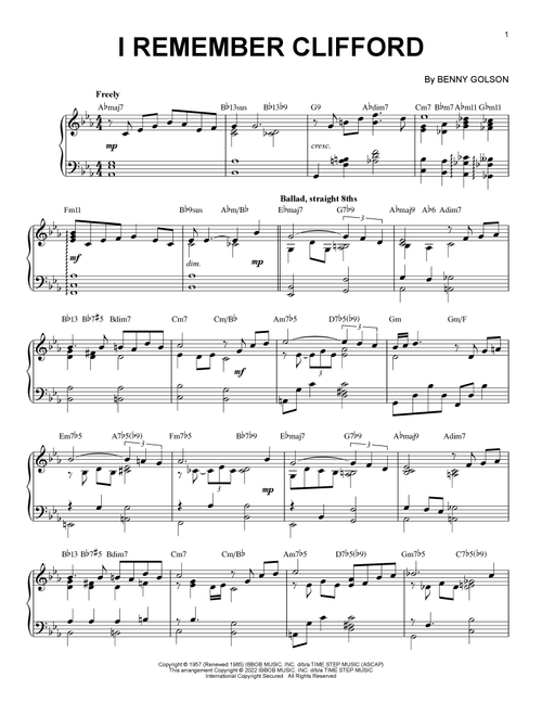 I Remember Clifford [Jazz version] (arr. Brent Edstrom) - Benny Golson (Piano Solo)
