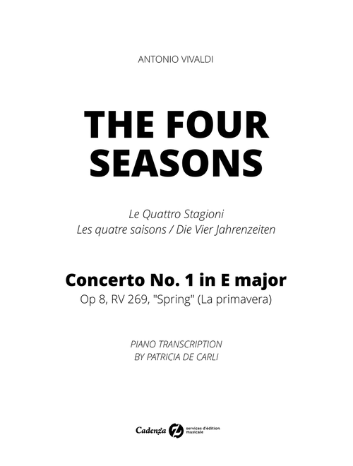 VIVALDI: The Four Seasons - Spring - Complete - Advanced Intermediate Piano (Arr. Cadenza Editions) - Antonio Vivaldi (Piano Solo)