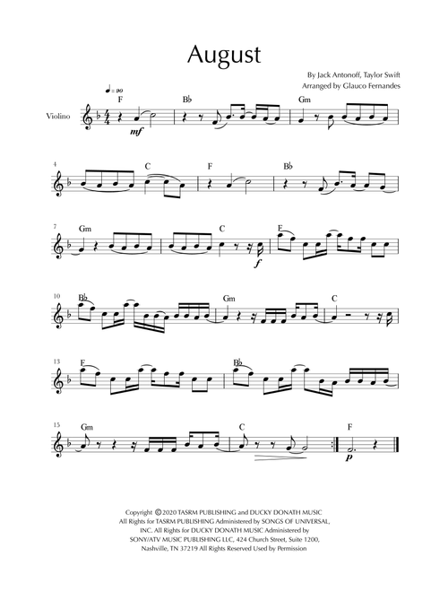 August (Arr. Glauco Fernandes) - Taylor Swift (Violin Solo)