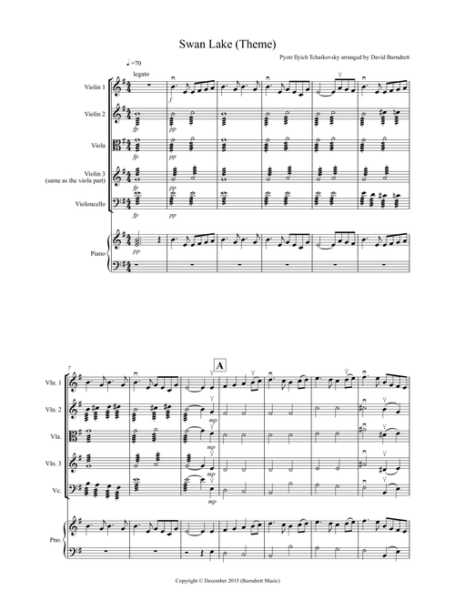 Swan Lake Theme for String Quartet (Arr. David Burndrett) - Pyotr Ilyich Tchaikovsky (String Quartet)