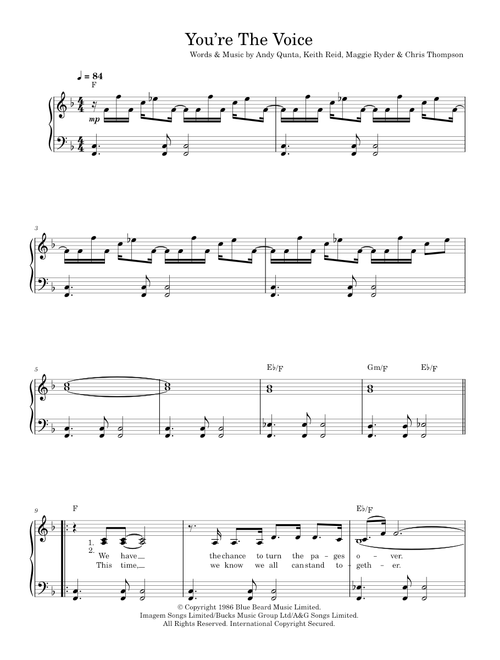 You're The Voice - John Farnham (Easy Piano)