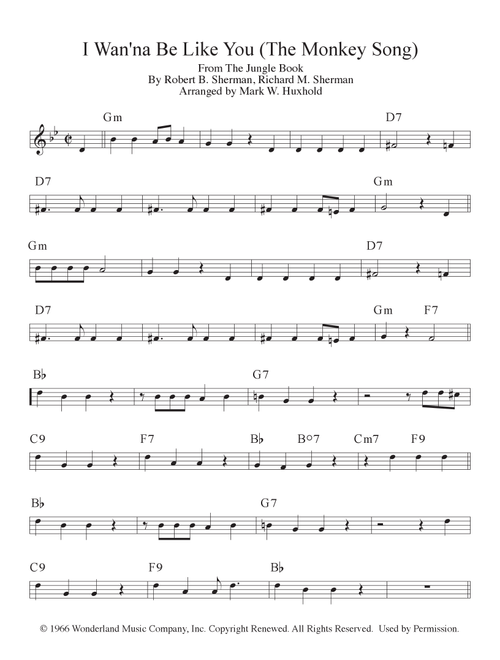 I Wan'na Be Like You (the Monkey Song) (Arr. Mark W. Huxhold) - Richard M. Sherman, Robert B. Sherman (Lead Sheet - Fake Book)