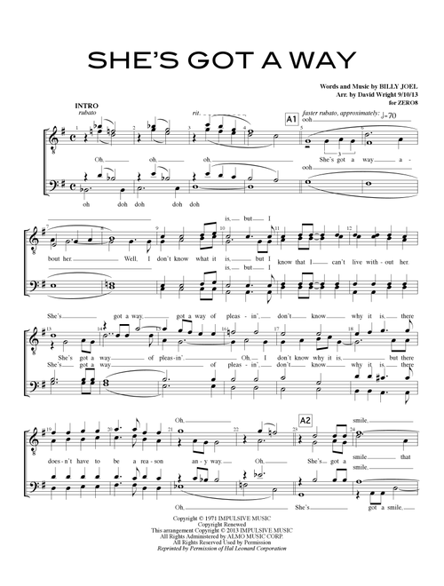 She's Got A Way (Arr. David Wright) - Billy Joel (Choral, TTBB)