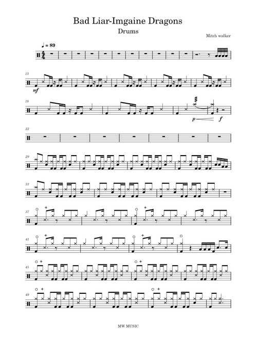 Bad liar – Imagine Dragons Drum Score