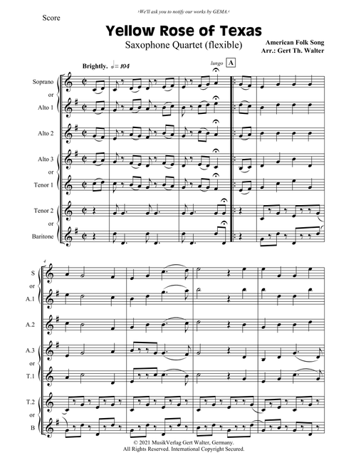 Yellow Rose of Texas (Arr. Gert Th. Walter) - American Folk Song (Woodwind Ensemble)