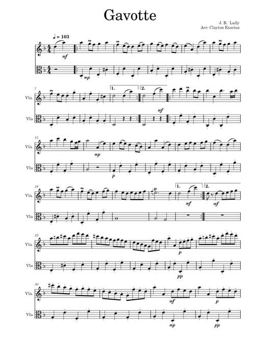 Gavotte – Jean-Baptiste Lully (for Violin and Viola)