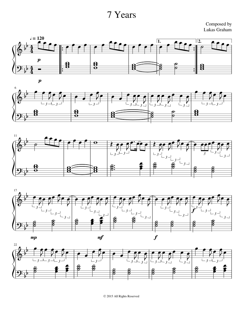 7 YEARS Sheet music for Piano (Solo) Easy